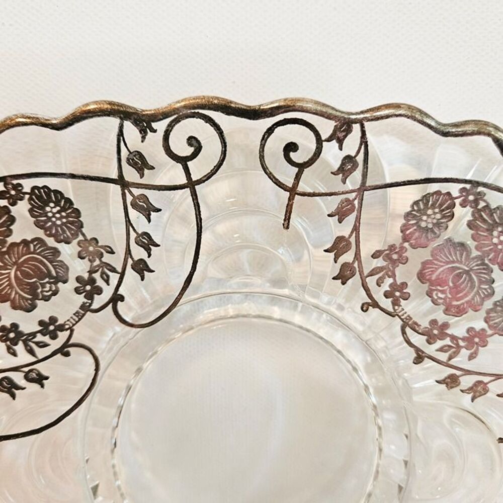 Vintage Sterling Sliver Overlay Glass Dish Flanders Poppy Pattern - Picture 4 of 4